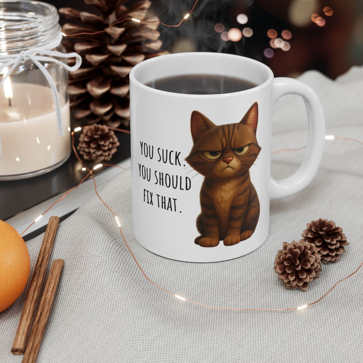 Grumpy Cat Mug – "You Suck. Fix It." Ceramic Mug, (11oz, 15oz)