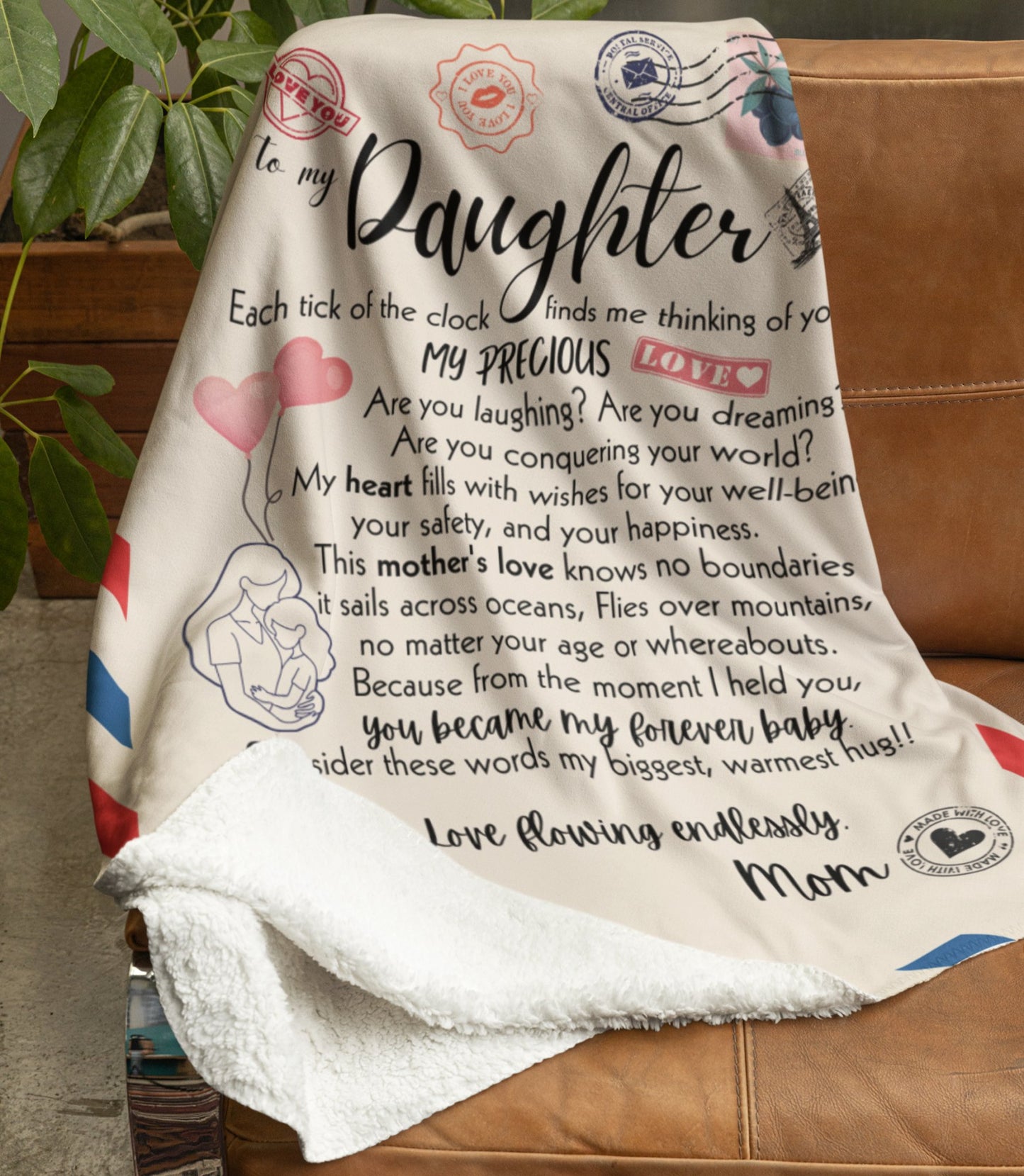 "To My Daughter - Precious Love" | Cozy Plush Fleece Blanket - RTS Gifts Emporium