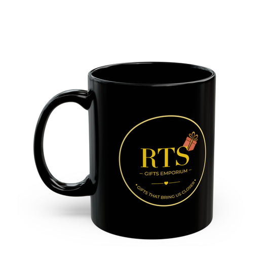 RTS Gifts Emporium Black Mug – 11oz Branded Coffee Cup