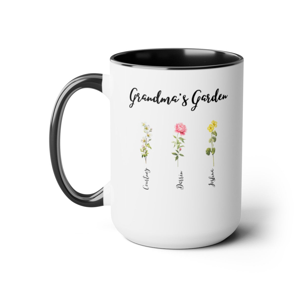 "Mom's Garden" | Personalized Two-Tone Coffee Mugs, 15oz