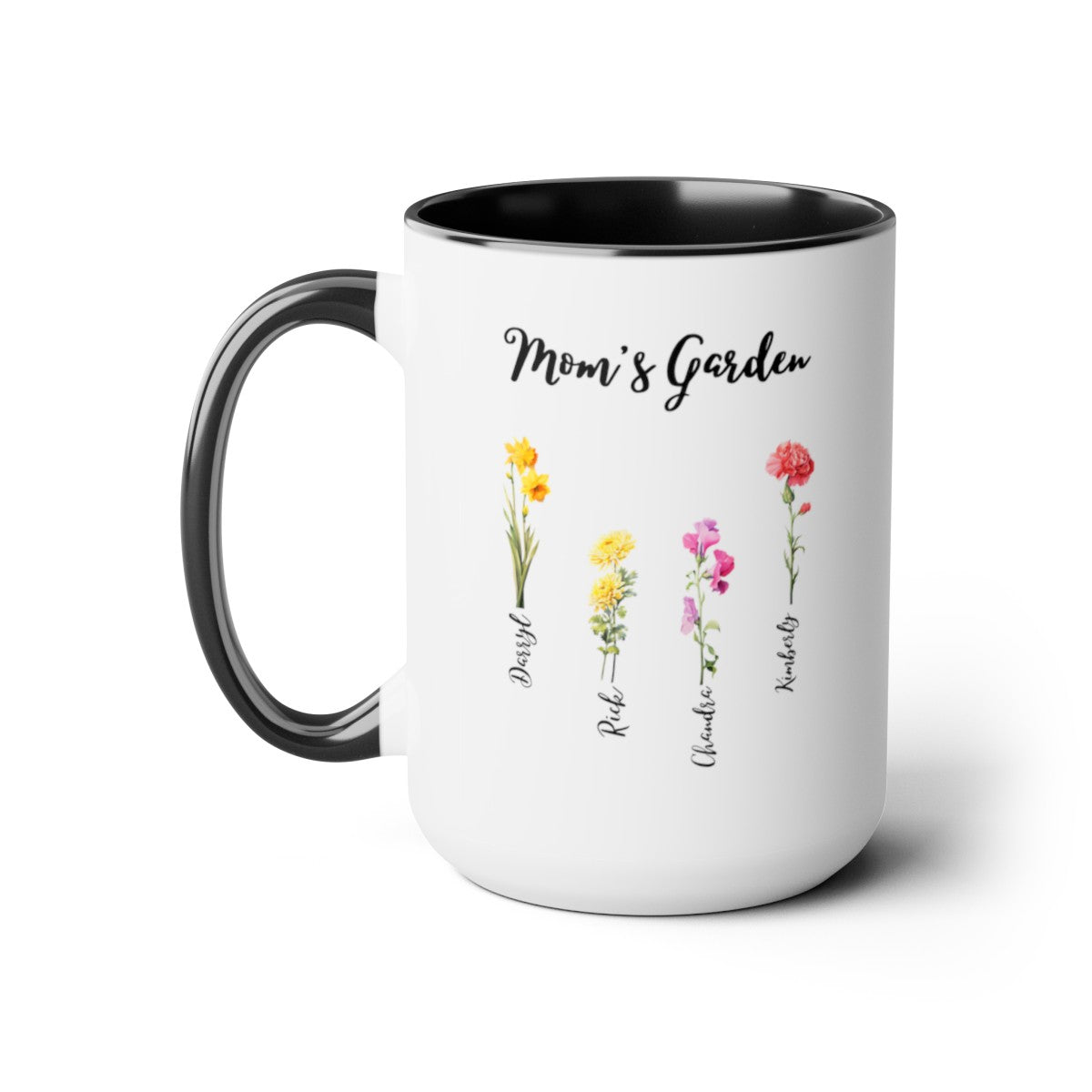 "Mom's Garden" | Personalized Two-Tone Coffee Mugs, 15oz