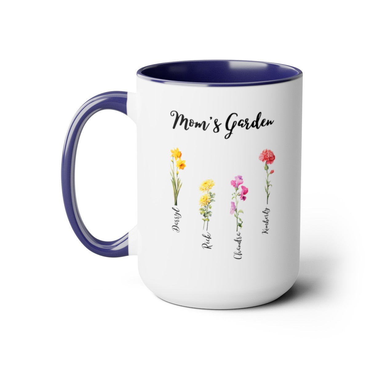 "Mom's Garden" | Personalized Two-Tone Coffee Mugs, 15oz