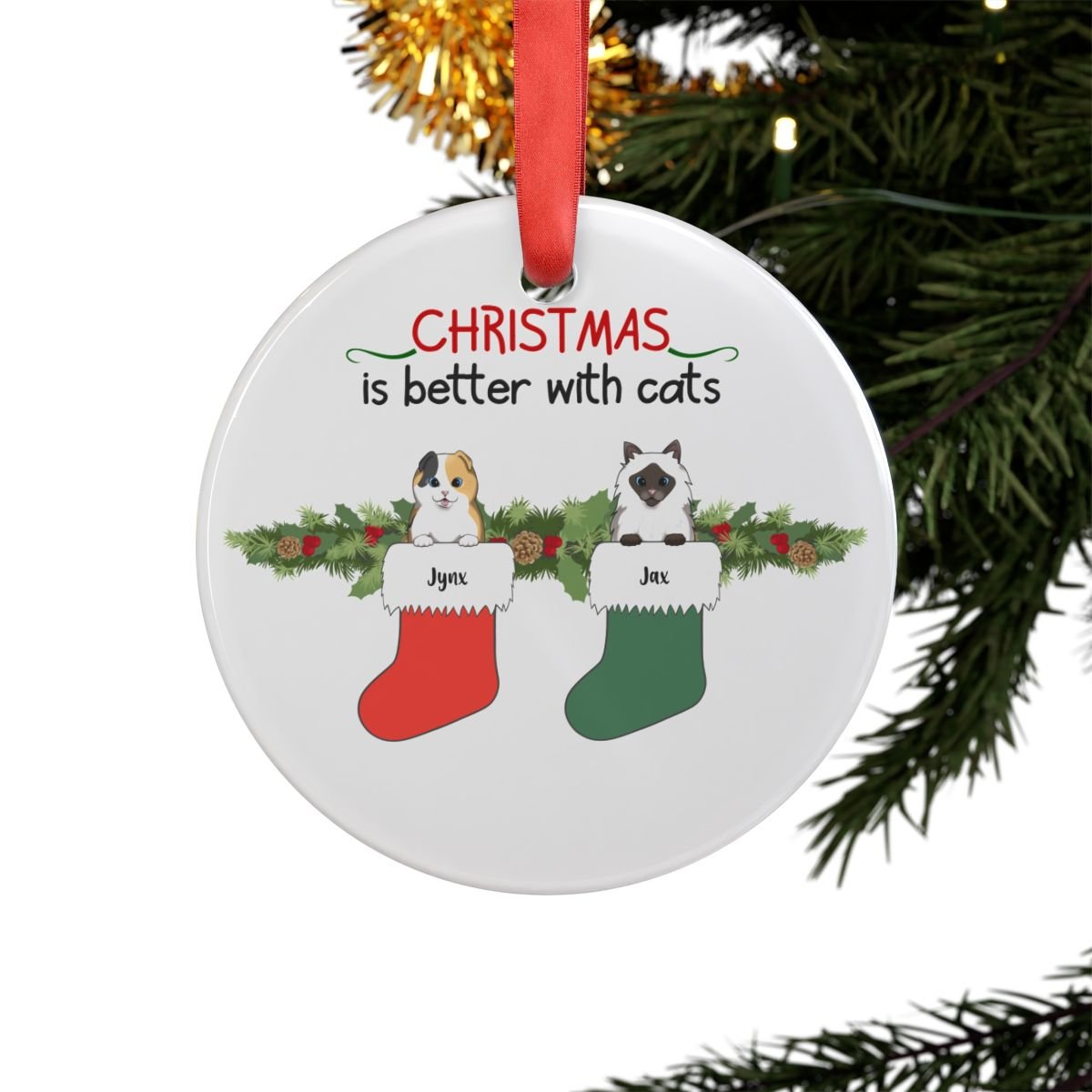 "Christmas Is Better With Cats" | Personalized Round Acrylic Ornament - RTS Gifts Emporium