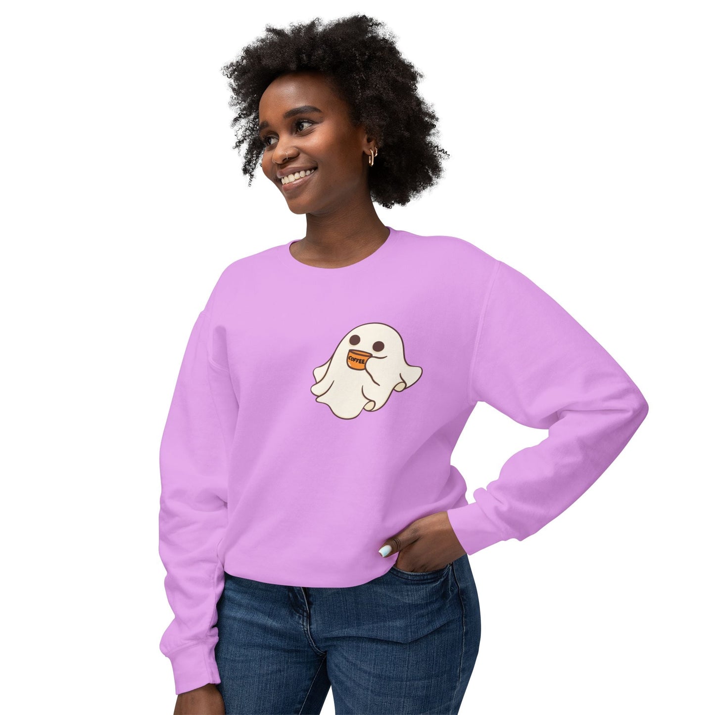 "Cute Spooky Coffee" | Unisex Lightweight Crewneck Sweatshirt - RTS Gifts Emporium