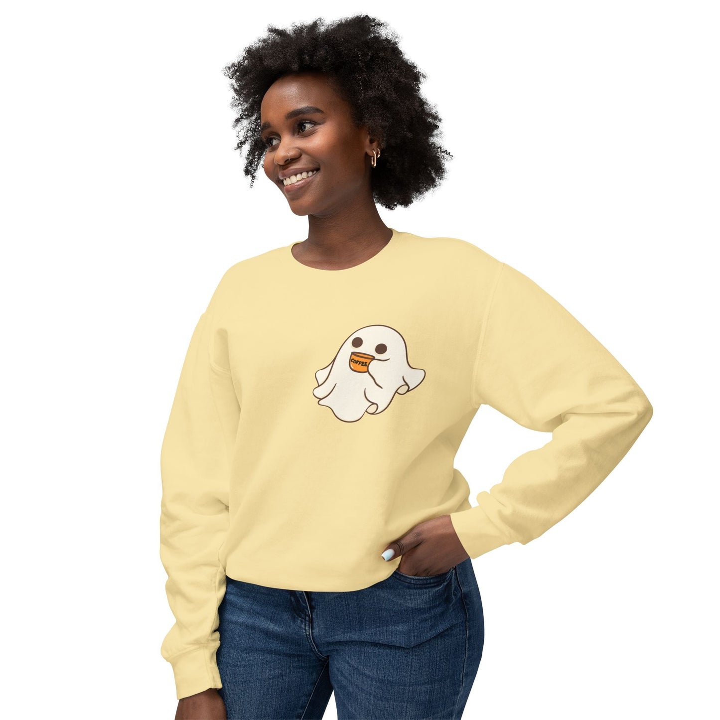 "Cute Spooky Coffee" | Unisex Lightweight Crewneck Sweatshirt - RTS Gifts Emporium