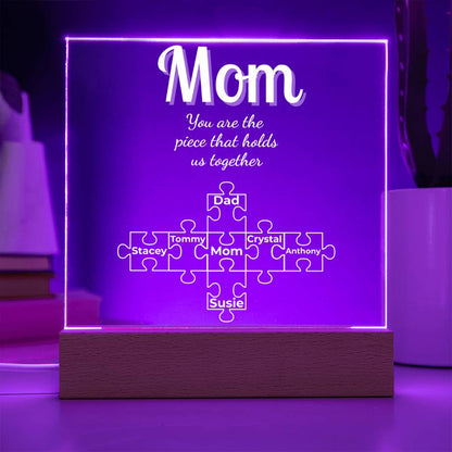 Personalized Mom LED Puzzle Plaque – "Holds Us Together" (Add Up to 5 Names!) - RTS Gifts Emporium