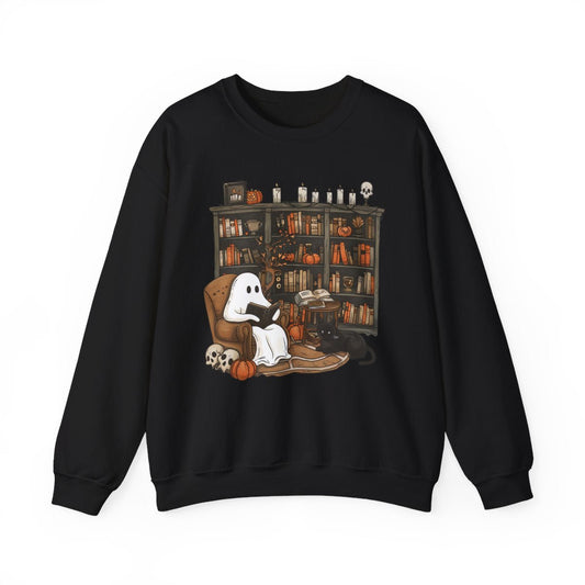 "Ghost Reading In The Library" | Unisex Heavy Blend™ Crewneck Sweatshirt - RTS Gifts Emporium