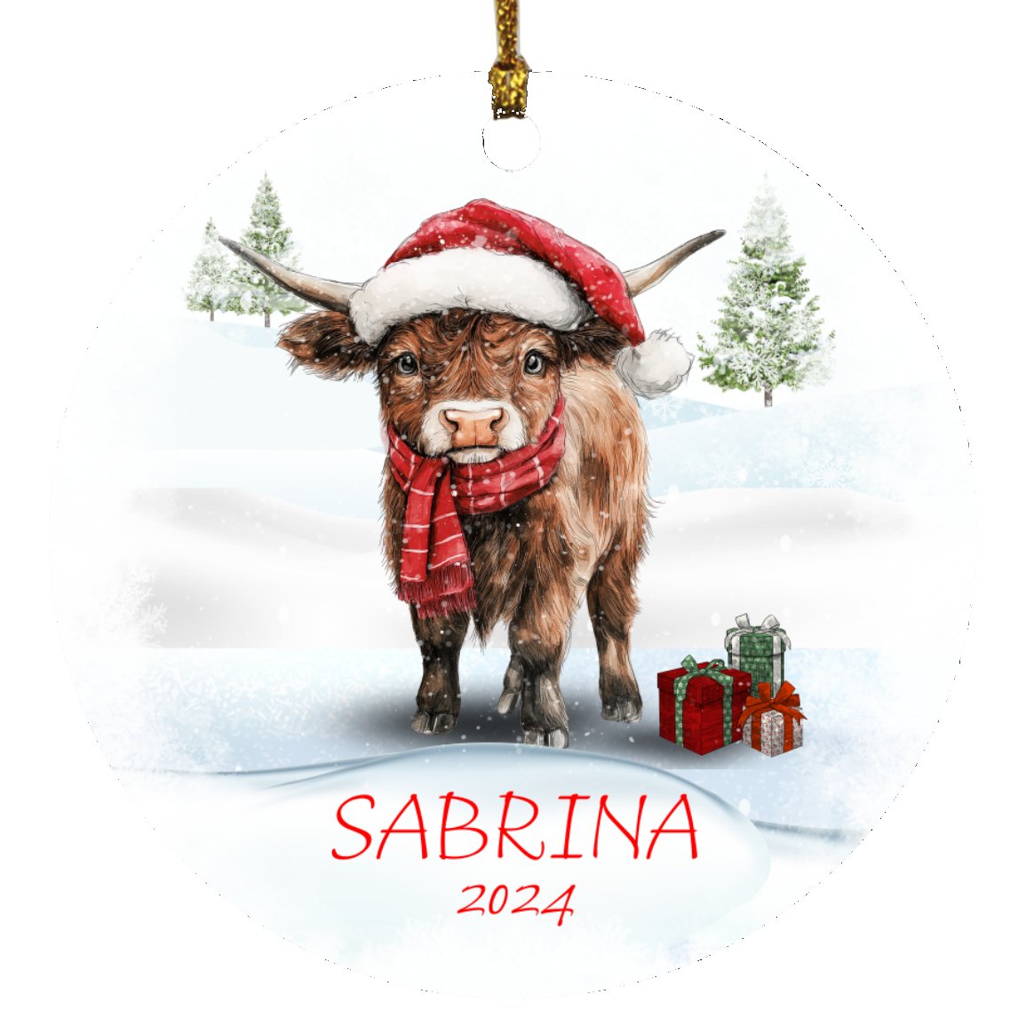 "Highland Cow Christmas" | Personalized Circle Ornament - RTS Gifts Emporium