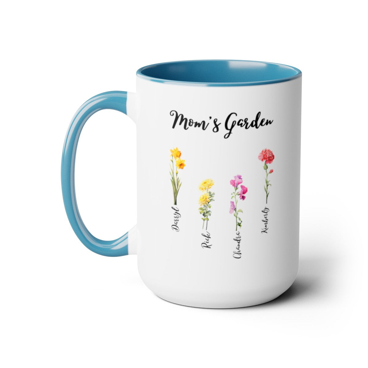 "Mom's Garden" | Personalized Two-Tone Coffee Mugs, 15oz