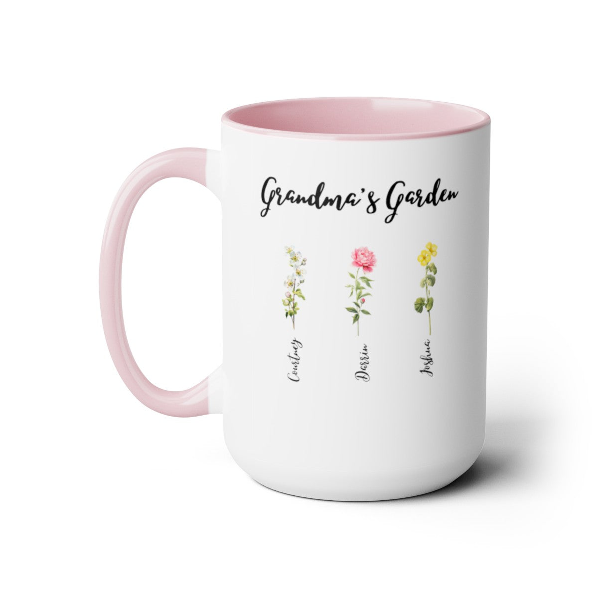 "Mom's Garden" | Personalized Two-Tone Coffee Mugs, 15oz