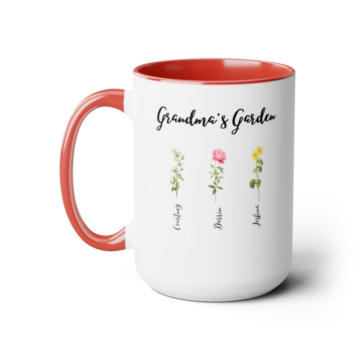 "Mom's Garden" | Personalized Two-Tone Coffee Mugs, 15oz